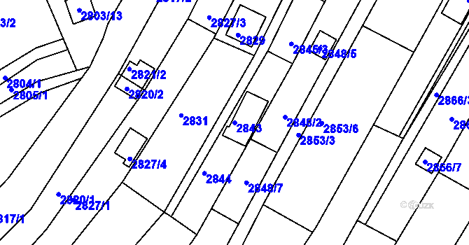 Parcela st. 2843 v KÚ Žebětín, Katastrální mapa