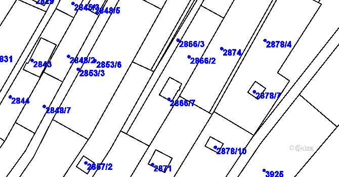 Parcela st. 2866/7 v KÚ Žebětín, Katastrální mapa