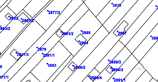 Parcela st. 2884 v KÚ Žebětín, Katastrální mapa