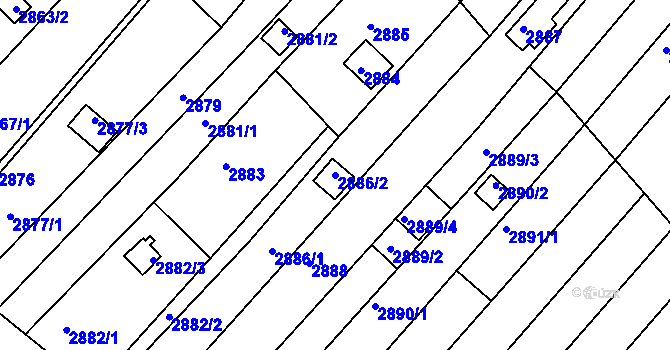 Parcela st. 2886/2 v KÚ Žebětín, Katastrální mapa
