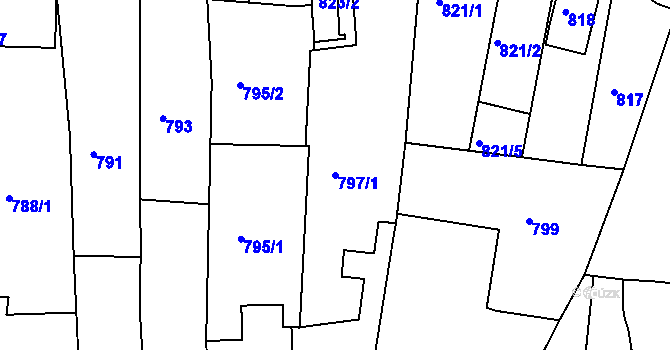 Parcela st. 797/1 v KÚ Žebětín, Katastrální mapa