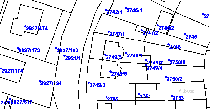 Parcela st. 2749/5 v KÚ Žebětín, Katastrální mapa