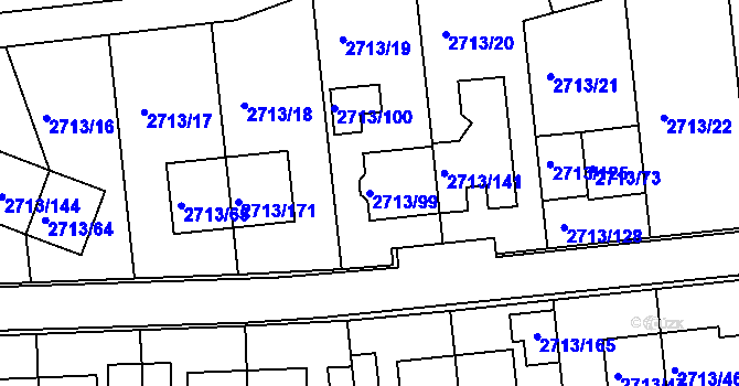 Parcela st. 2713/99 v KÚ Žebětín, Katastrální mapa
