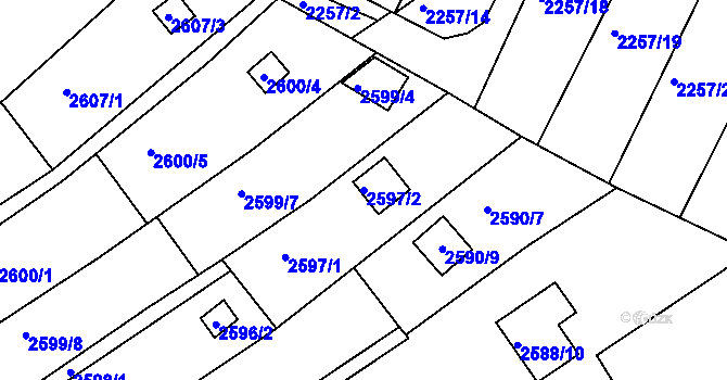 Parcela st. 2597/2 v KÚ Žebětín, Katastrální mapa