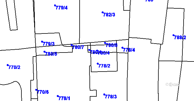 Parcela st. 780/4 v KÚ Žebětín, Katastrální mapa
