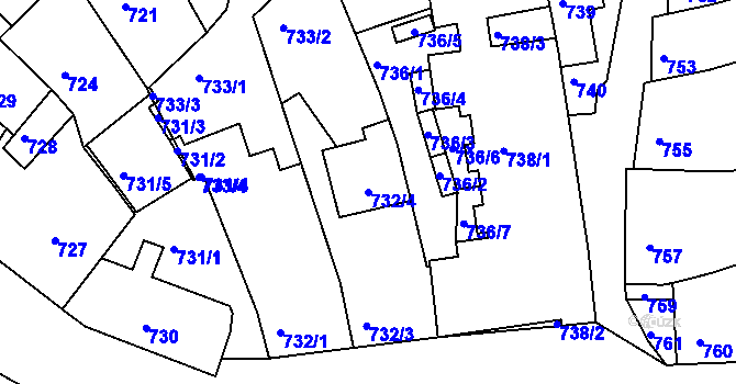 Parcela st. 732/4 v KÚ Žebětín, Katastrální mapa
