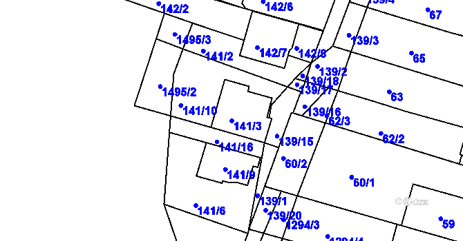 Parcela st. 141/3 v KÚ Žebětín, Katastrální mapa