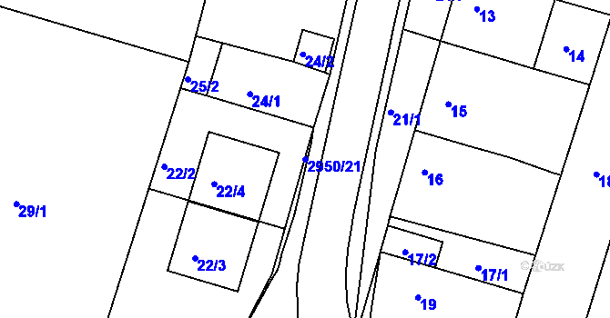 Parcela st. 2950/21 v KÚ Žebětín, Katastrální mapa