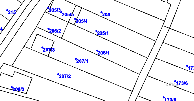 Parcela st. 206/1 v KÚ Žebětín, Katastrální mapa