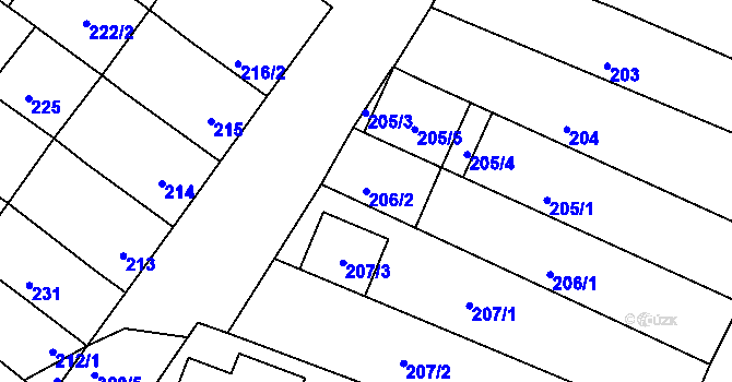 Parcela st. 206/2 v KÚ Žebětín, Katastrální mapa