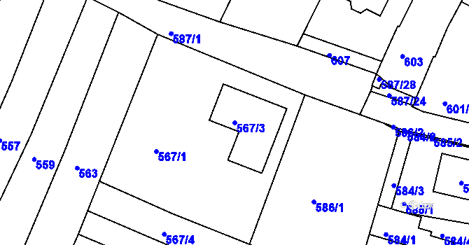 Parcela st. 567/3 v KÚ Žebětín, Katastrální mapa