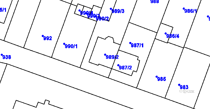 Parcela st. 989/2 v KÚ Žebětín, Katastrální mapa