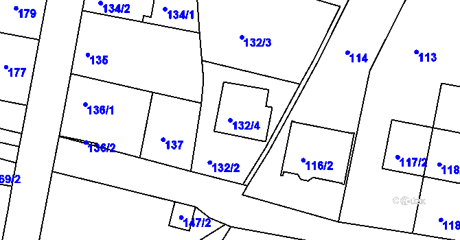 Parcela st. 132/4 v KÚ Žebětín, Katastrální mapa