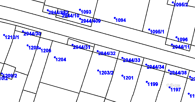 Parcela st. 2944/32 v KÚ Žebětín, Katastrální mapa