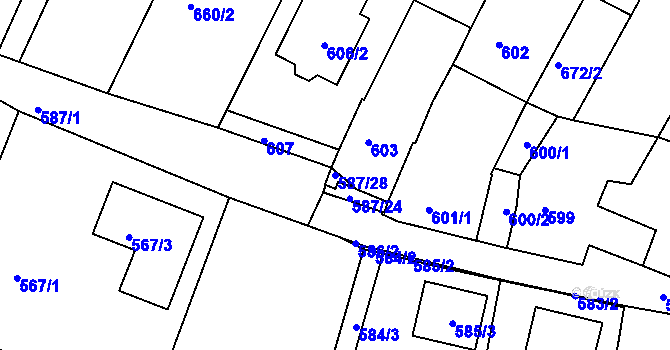 Parcela st. 587/28 v KÚ Žebětín, Katastrální mapa