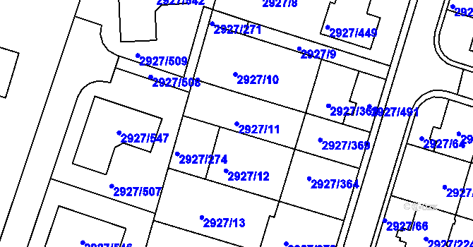 Parcela st. 2927/11 v KÚ Žebětín, Katastrální mapa