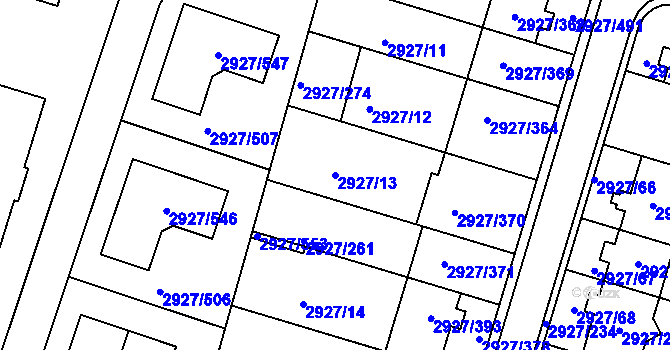 Parcela st. 2927/13 v KÚ Žebětín, Katastrální mapa