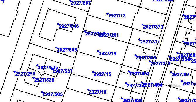 Parcela st. 2927/14 v KÚ Žebětín, Katastrální mapa