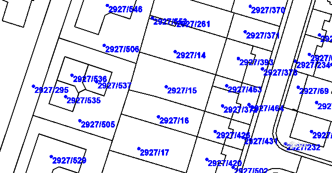 Parcela st. 2927/15 v KÚ Žebětín, Katastrální mapa