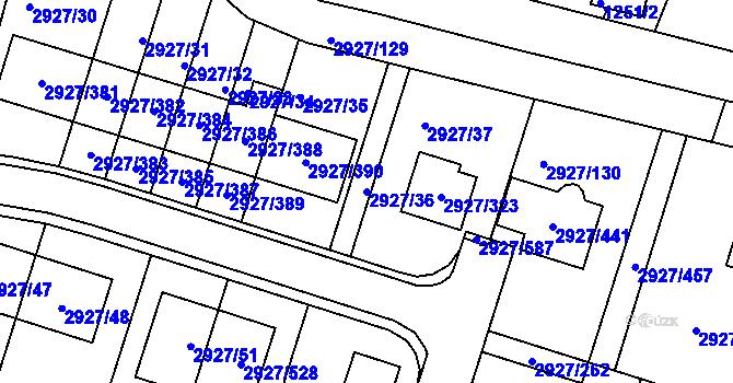 Parcela st. 2927/36 v KÚ Žebětín, Katastrální mapa