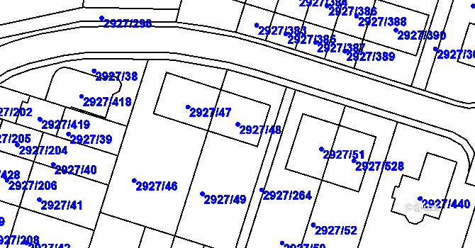 Parcela st. 2927/48 v KÚ Žebětín, Katastrální mapa