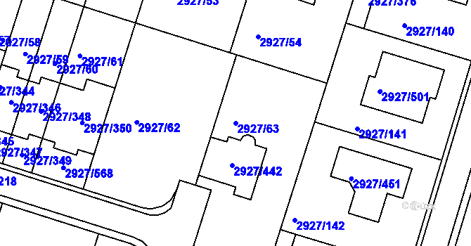 Parcela st. 2927/63 v KÚ Žebětín, Katastrální mapa