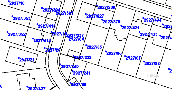 Parcela st. 2927/85 v KÚ Žebětín, Katastrální mapa