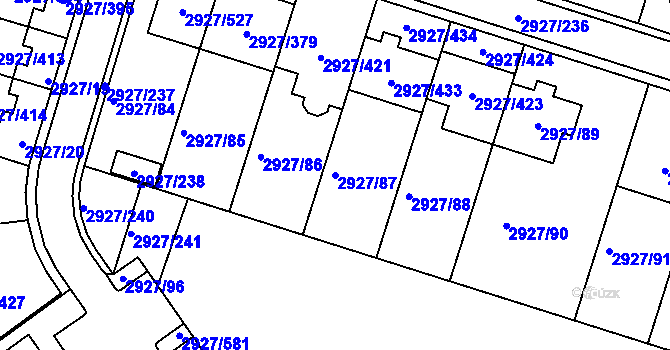Parcela st. 2927/87 v KÚ Žebětín, Katastrální mapa