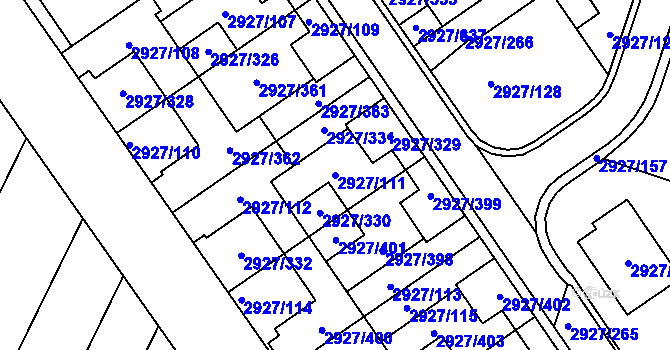 Parcela st. 2927/111 v KÚ Žebětín, Katastrální mapa