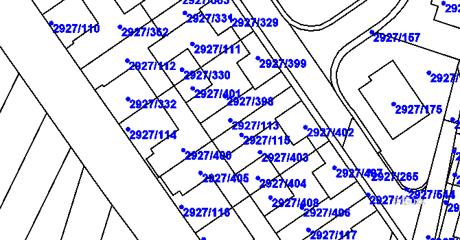 Parcela st. 2927/113 v KÚ Žebětín, Katastrální mapa