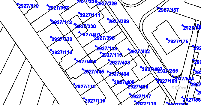 Parcela st. 2927/115 v KÚ Žebětín, Katastrální mapa
