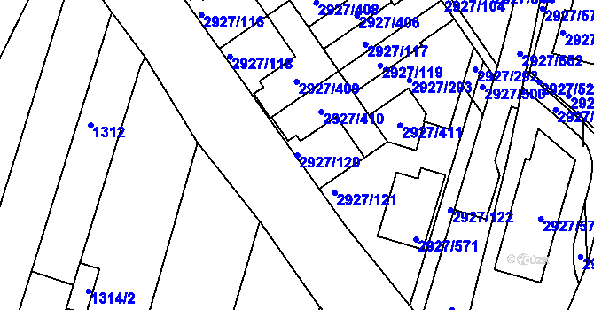 Parcela st. 2927/120 v KÚ Žebětín, Katastrální mapa