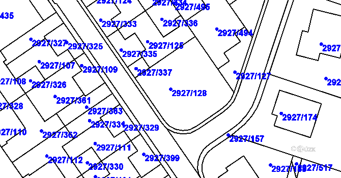 Parcela st. 2927/128 v KÚ Žebětín, Katastrální mapa