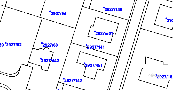 Parcela st. 2927/141 v KÚ Žebětín, Katastrální mapa