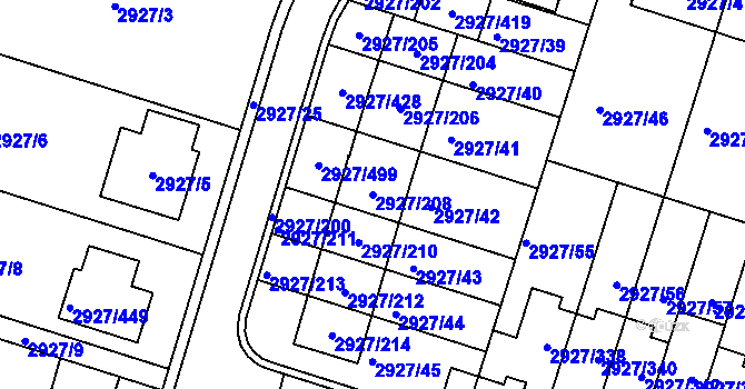 Parcela st. 2927/208 v KÚ Žebětín, Katastrální mapa
