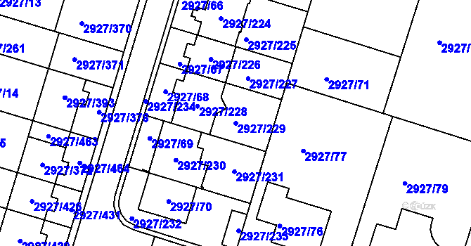 Parcela st. 2927/229 v KÚ Žebětín, Katastrální mapa
