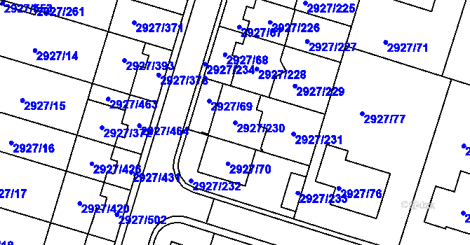 Parcela st. 2927/230 v KÚ Žebětín, Katastrální mapa