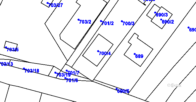 Parcela st. 700/4 v KÚ Žebětín, Katastrální mapa