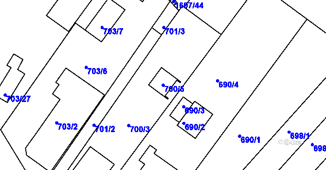 Parcela st. 700/5 v KÚ Žebětín, Katastrální mapa