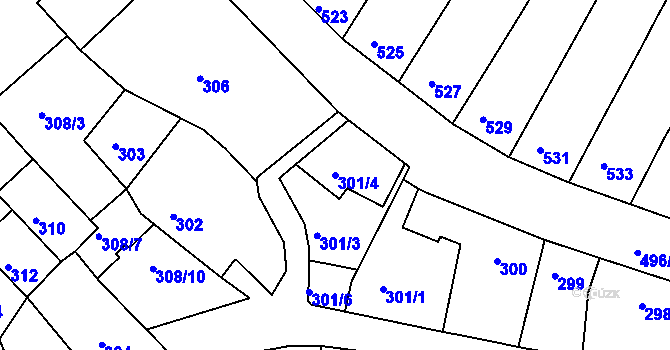 Parcela st. 301/4 v KÚ Žebětín, Katastrální mapa