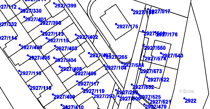 Parcela st. 2927/265 v KÚ Žebětín, Katastrální mapa