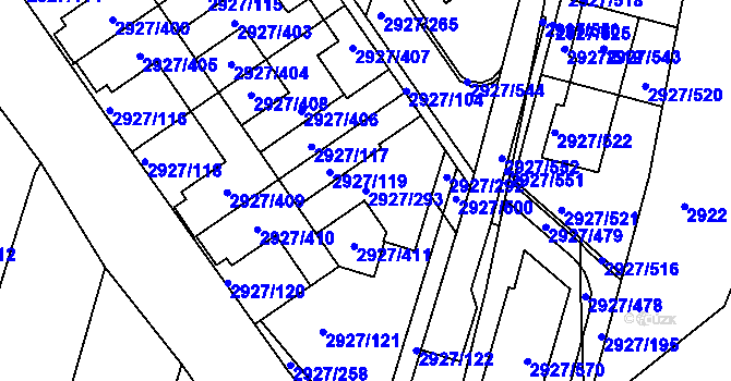 Parcela st. 2927/293 v KÚ Žebětín, Katastrální mapa