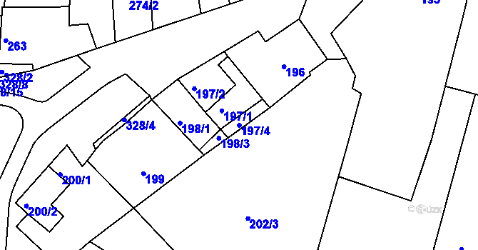 Parcela st. 197/4 v KÚ Žebětín, Katastrální mapa