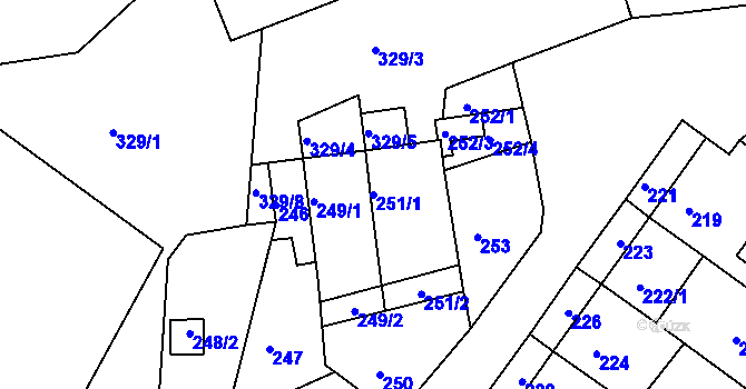 Parcela st. 251/1 v KÚ Žebětín, Katastrální mapa