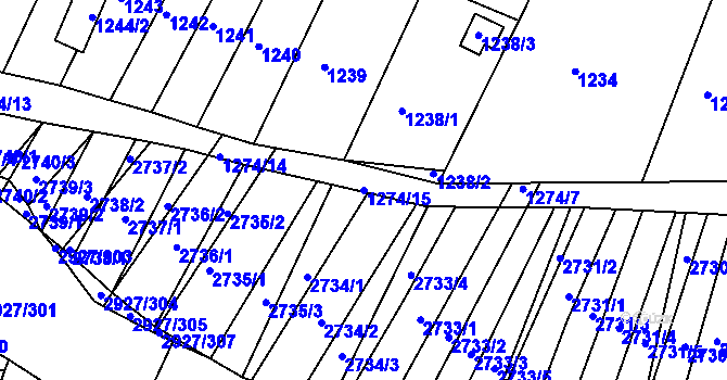 Parcela st. 1274/15 v KÚ Žebětín, Katastrální mapa