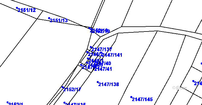 Parcela st. 2147/141 v KÚ Žebětín, Katastrální mapa