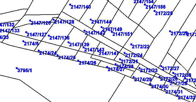 Parcela st. 2147/147 v KÚ Žebětín, Katastrální mapa