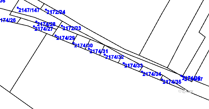Parcela st. 2174/32 v KÚ Žebětín, Katastrální mapa