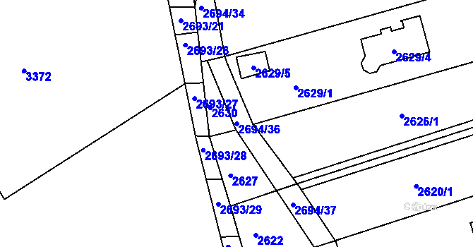 Parcela st. 2694/36 v KÚ Žebětín, Katastrální mapa