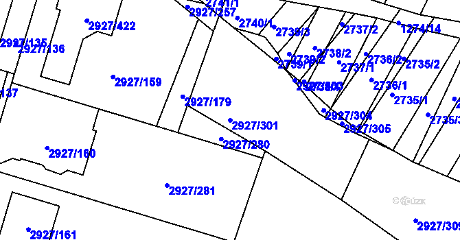 Parcela st. 2927/301 v KÚ Žebětín, Katastrální mapa